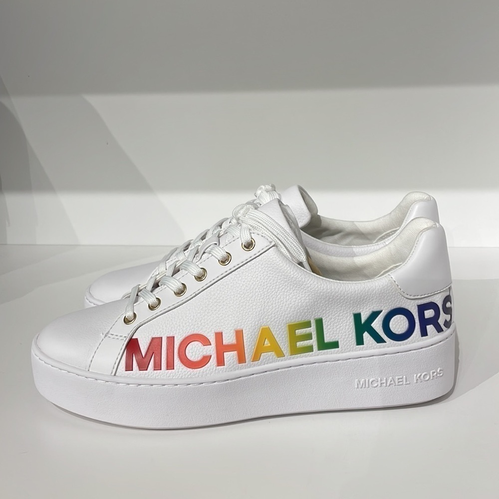 Michael Kors white pride poppy sneaker shoes platform - Picture 3 of 6